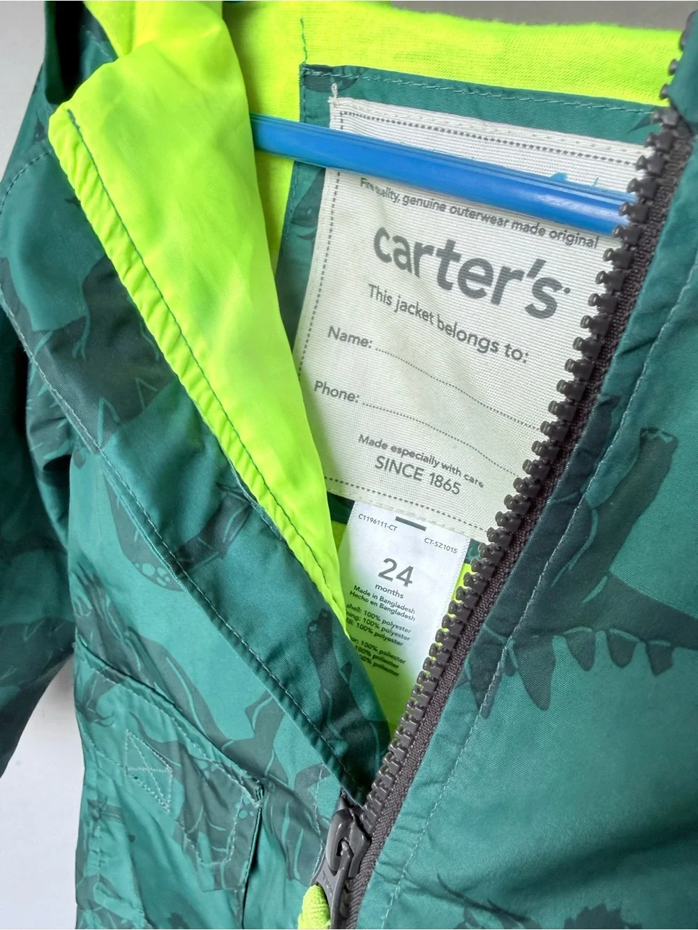 Carter's Green Dino-Print Hooded Raincoat  & size 5 toddler boots